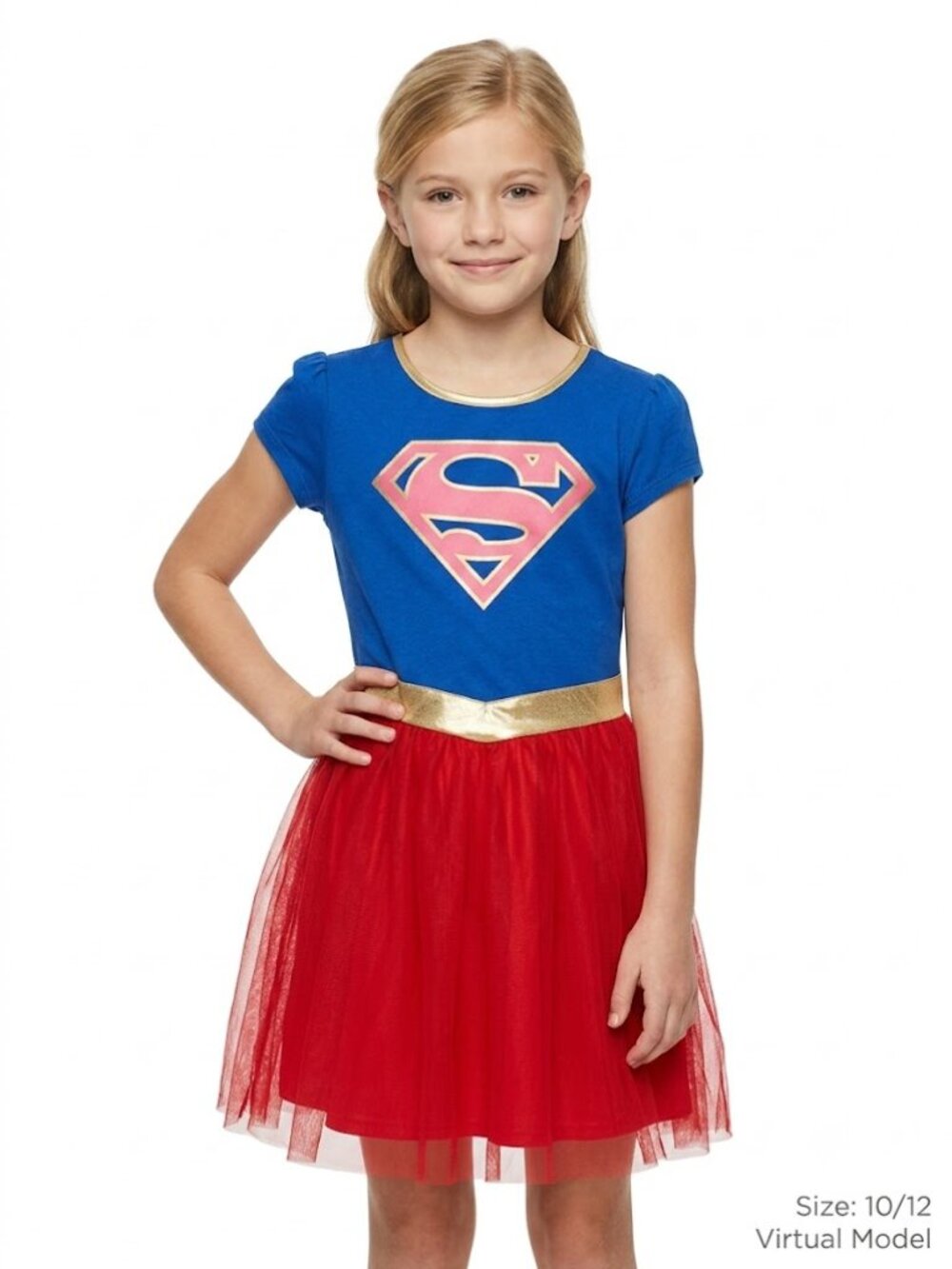 Disney Supergirl Dress Costume Short Cap Sleeves Red Blue Gold Girls Large 10/12